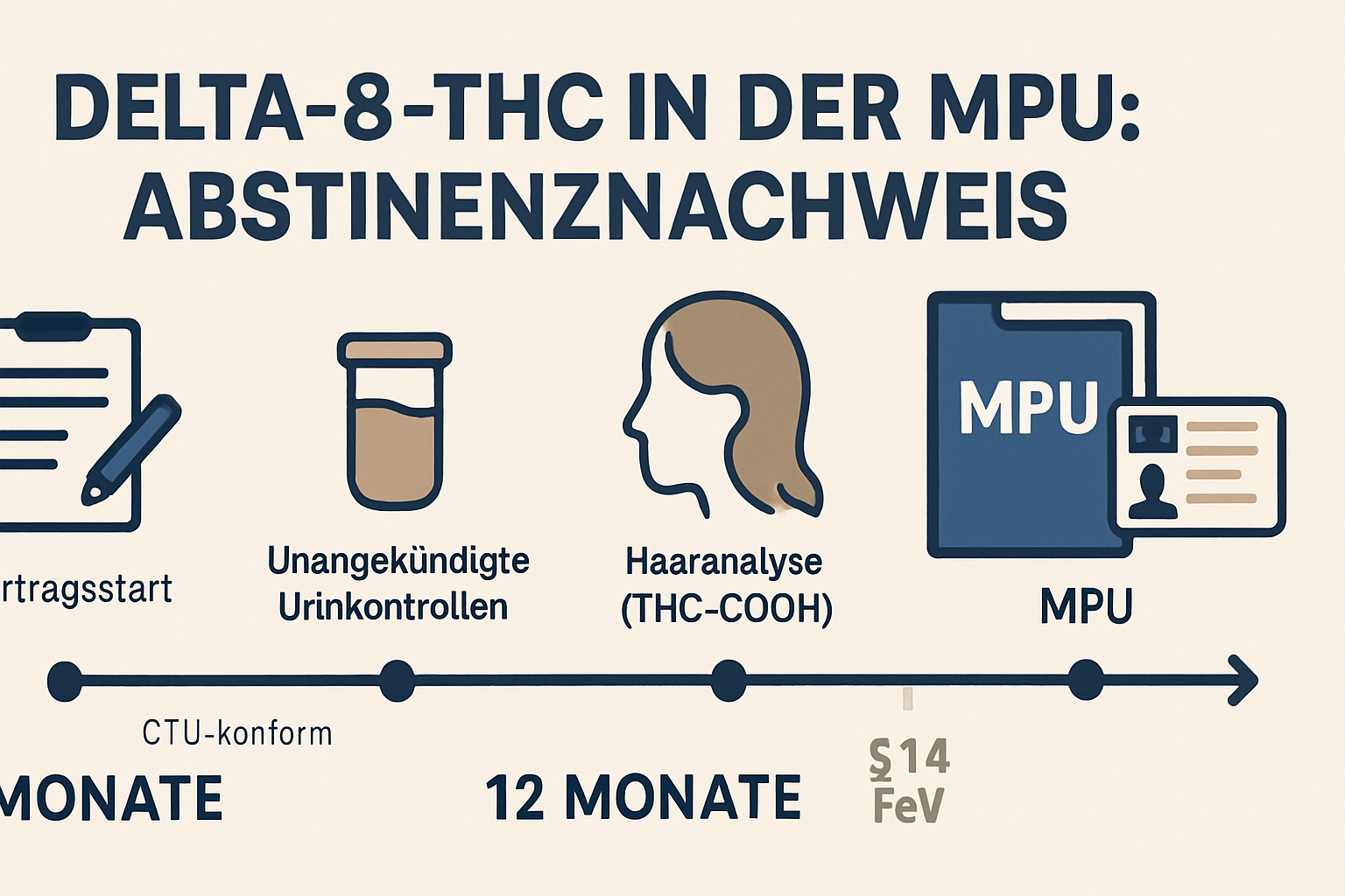 Infografik: Zeitplan für Urinkontrollen und Haaranalyse als Abstinenznachweis vor der MPU.
