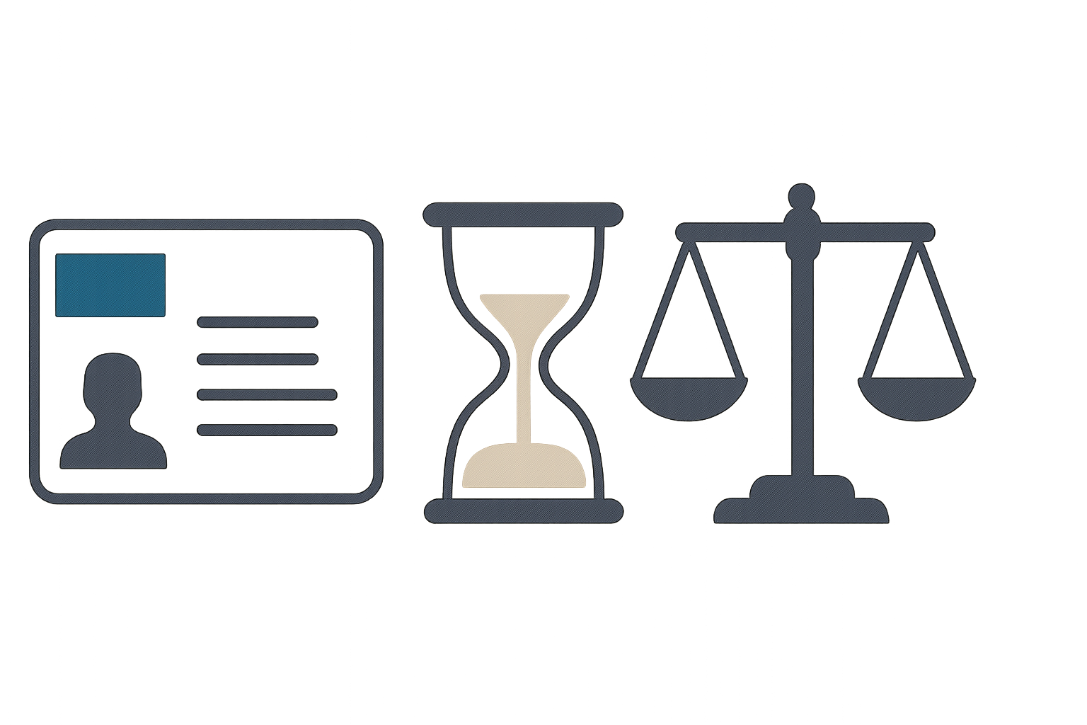 Stilisierte Führerscheinkarte, Sanduhr und Waage, symbolisch, keine Schrift