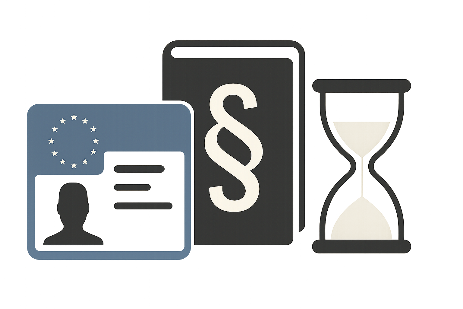 EU-Führerscheinkarte, Aktenordner und Sanduhr als symbolische Abbildung für MPU-Unterlagen und Fristen, ohne Text.