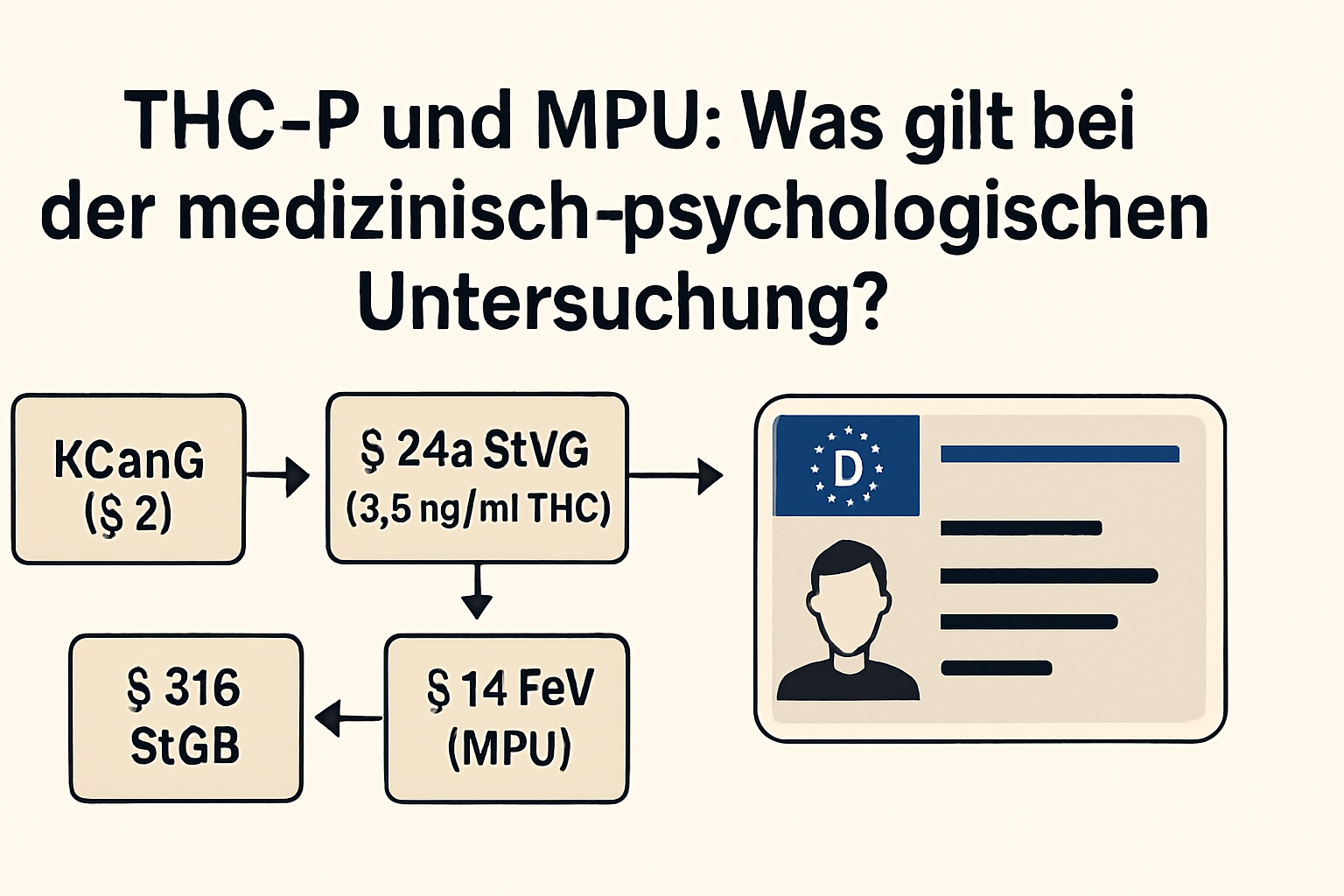 Schaubild: Einordnung von THC-P über KCanG, § 24a StVG, § 316 StGB bis zur MPU nach § 14 FeV.